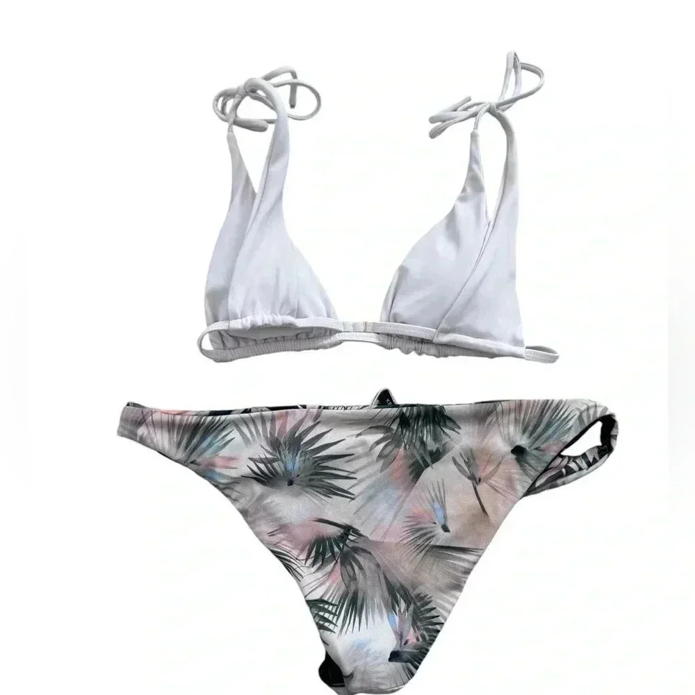 Light Pink Top And Floral Dark Blue Bikini Set, Top: Small Bottom: Large - Picture 3 of 16